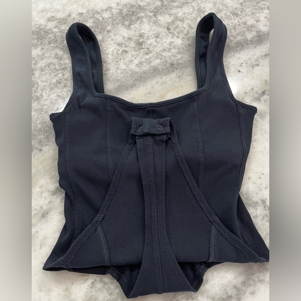 l*space Black Ribbed Tank Bodysuit